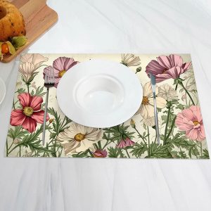 Retro Colorful Floral Green Leaf Set Of 4 Placemats - Aperturee