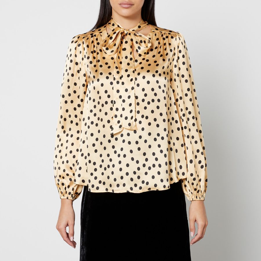 Rixo Moss Polka-Dot Printed Silk Blouse - UK 8