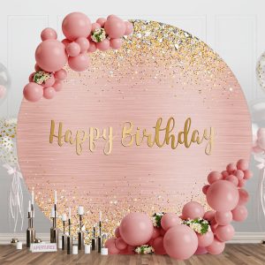 Rose Gold Silver Glitter Round Backdrop For Birthday - Aperturee