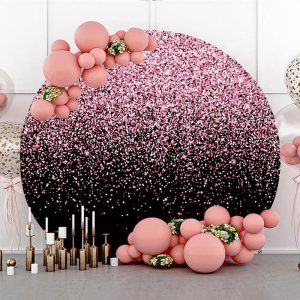 Round Black Pink Sparkling Backdrop For Birthday - Aperturee