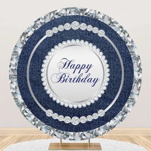 Round Blue Silver Diamond Denim Birthday Backdrop