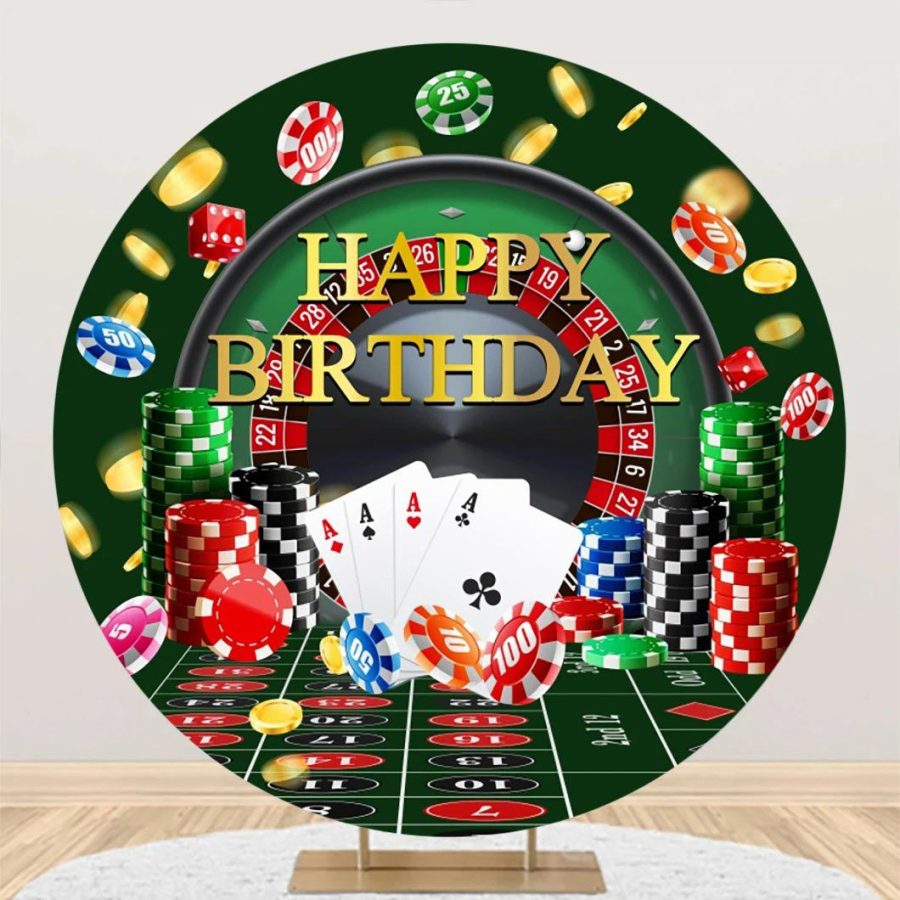 Round Currency Gaming Table Casino Birthday Backdrop - Aperturee