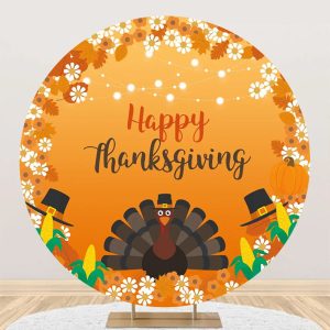 Round Hat Light Turkey Maple Thanksgiving Backdrop