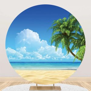 Round Palm Trees Sky Hawaii Beach Summer Backdrop