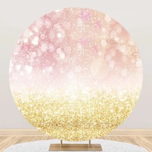 Round Pink Golden Glitter Bokeh Birthday Backdrop - Aperturee