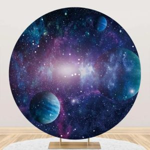 Round Purple Planet Universe Sparkly Birthday Backdrop - Aperturee