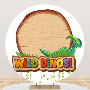 Round Tree Stump Wild Dinosaurs Backdrop For Party - Aperturee