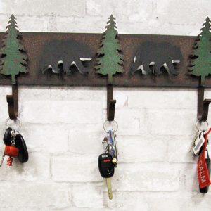 Rustic 2 Black Bear 3D Silhouettes With 3 Pine Trees 3-Peg Cast Iron Wall Hooks