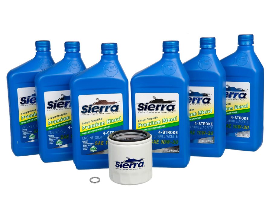 SIERRA 18-9393 Oil Change Kit; Marine Series; For Use With Yamaha Outboard F200/ F225/ F250 3.3 Liter Models; With Six 1 Quart 10W-30 FC-W 4-Stroke Oil/ Oil Pan Drain Gasket/ Oil Filter/ Funnel/ Shop Towel