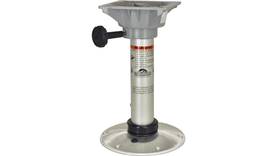 SPRINGFIELD 1793313 Boat Seat Pedestal; Thread-Lock; Fixed Height Pedestal; 14 Inch Post Height; 2-3/8 Inch Post Diameter; Anodized; Aluminum; ABYC Code H-31 AP And B; With 13 Inch Fixed Height Post/ Non-Locking Swivel Seat Mount/ 9 Inch Diameter Base