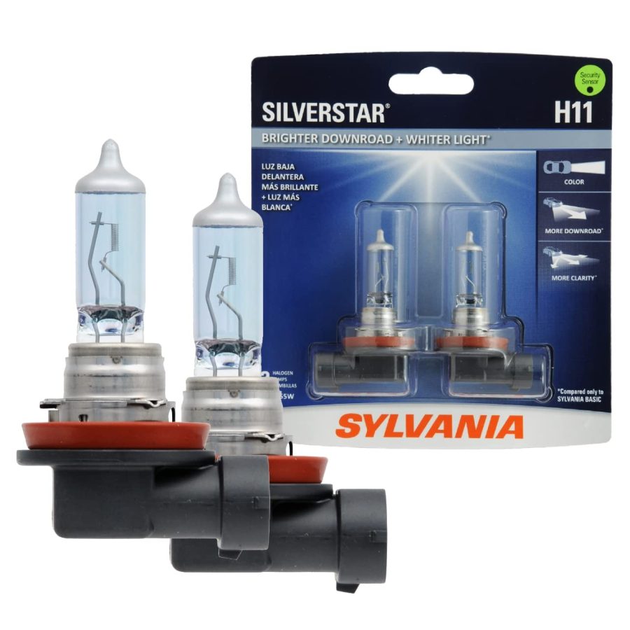 SYLVANIA H11ST.BP2 H11 SilverStar - High Performance Halogen Headlight Bulb, High Beam, Low Beam and Fog Replacement Bulb, Brighter Downroad with Whiter Light (Contains 2 Bulbs)