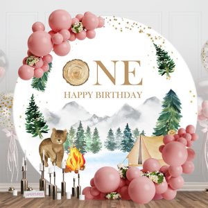 Safari Animals Forest Round 1St Birthday Backdrop - Aperturee