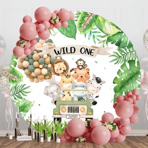 Safari Forest Wild One Round 1st Birthday Backdrop - Aperturee