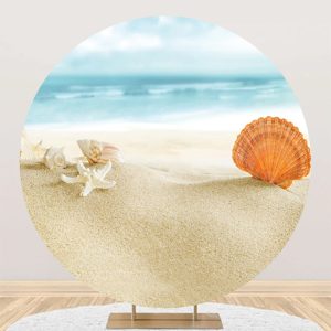 Sandy Shell Starfish Hawaii Beach Round Backdrop