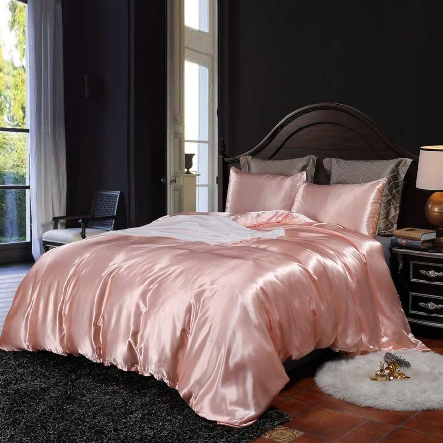 Satin Duvet Cover Queen Silky Satin Bedding Luxury Royal Hotel Silk Like Pink Be