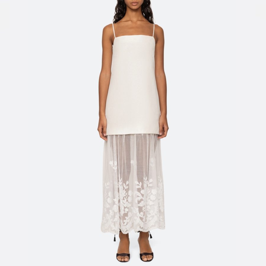 Sea New York Lara Linen-Blend Slip Dress - US 10/ UK 14