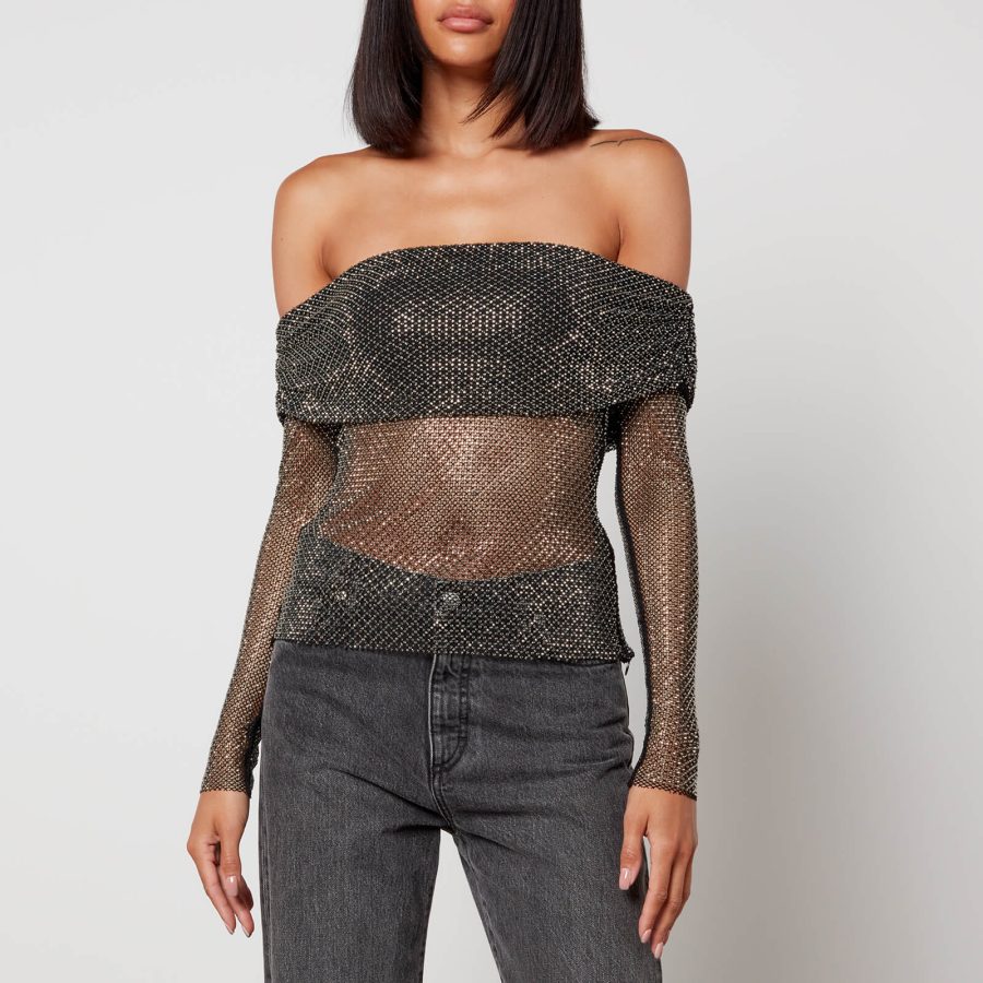 Self-Portrait Crystal-Embellished Macramé Top - UK 10/US 6