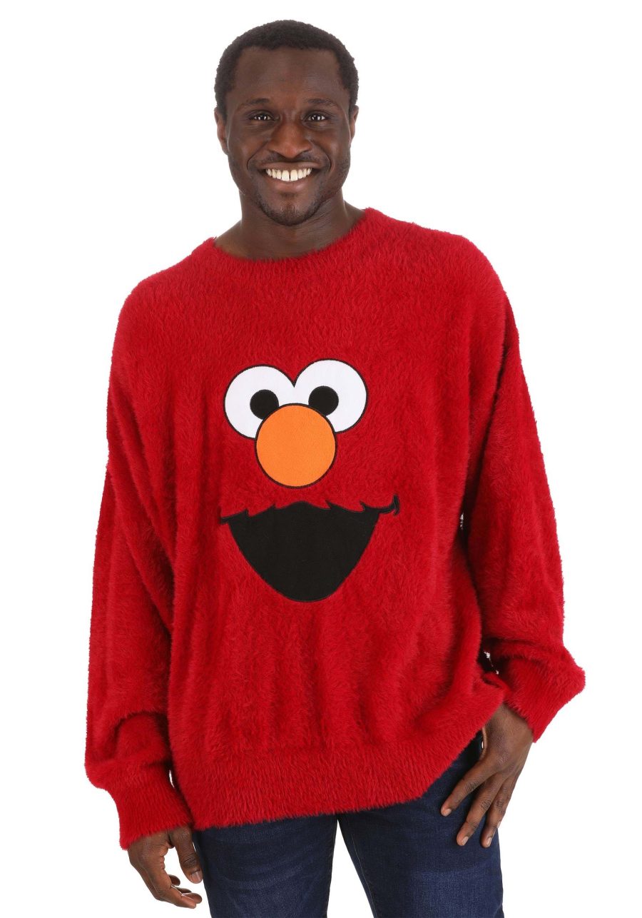 Sesame Streets Fuzzy Elmo Oversized Sweater for Adults