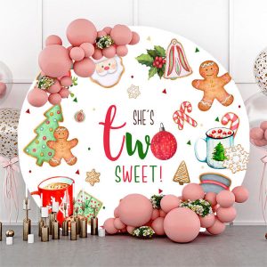 Shes Two Sweet Round Christmas 2nd Birthday Backdrop - Aperturee