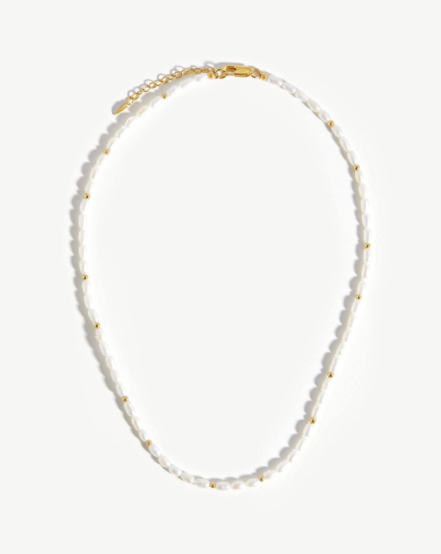 Short Seed Pearl Beaded Necklace | 18k Gold Plated/Pearl