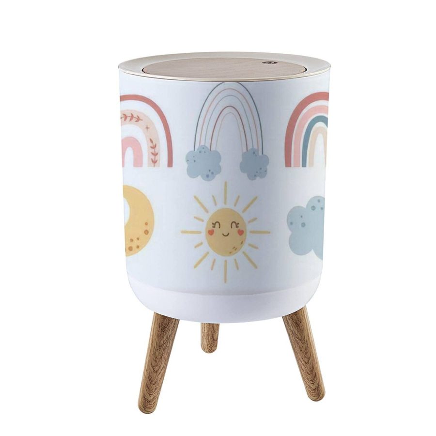 Small Trash Can With Lid Boho Rainbow Pastel Spring Kids Clipart Set Moon And Su