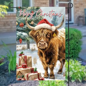 Snowy Field Trees Cow Merry Christmas Garden Flag