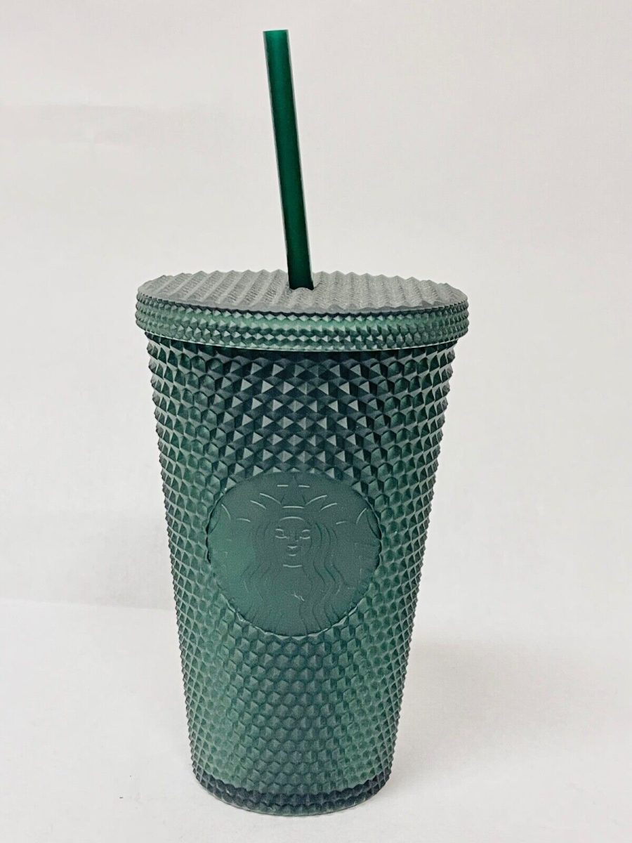 Starbucks Grande Tumbler Studded Matte Green Diamond Rubberized Cold Cup 16oz