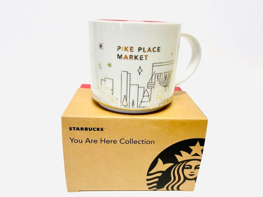 Starbucks You are Here Pike Place Market Christmas Gold Coffee City Mug 14 Oz