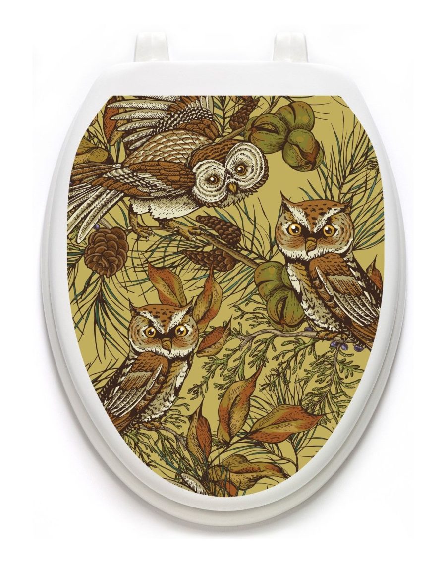 Toilet Tattoos Owls in the Pine Lid Cover Decor Silver Reusable Vinyl 1121