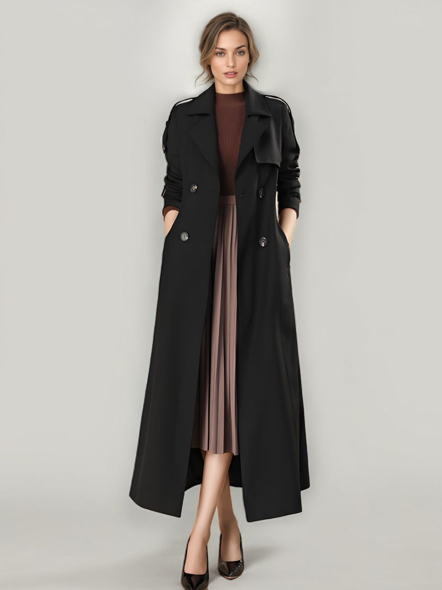 Trench Coat For Women Modern Polyester Turndown Collar Buttons Long Sleeves