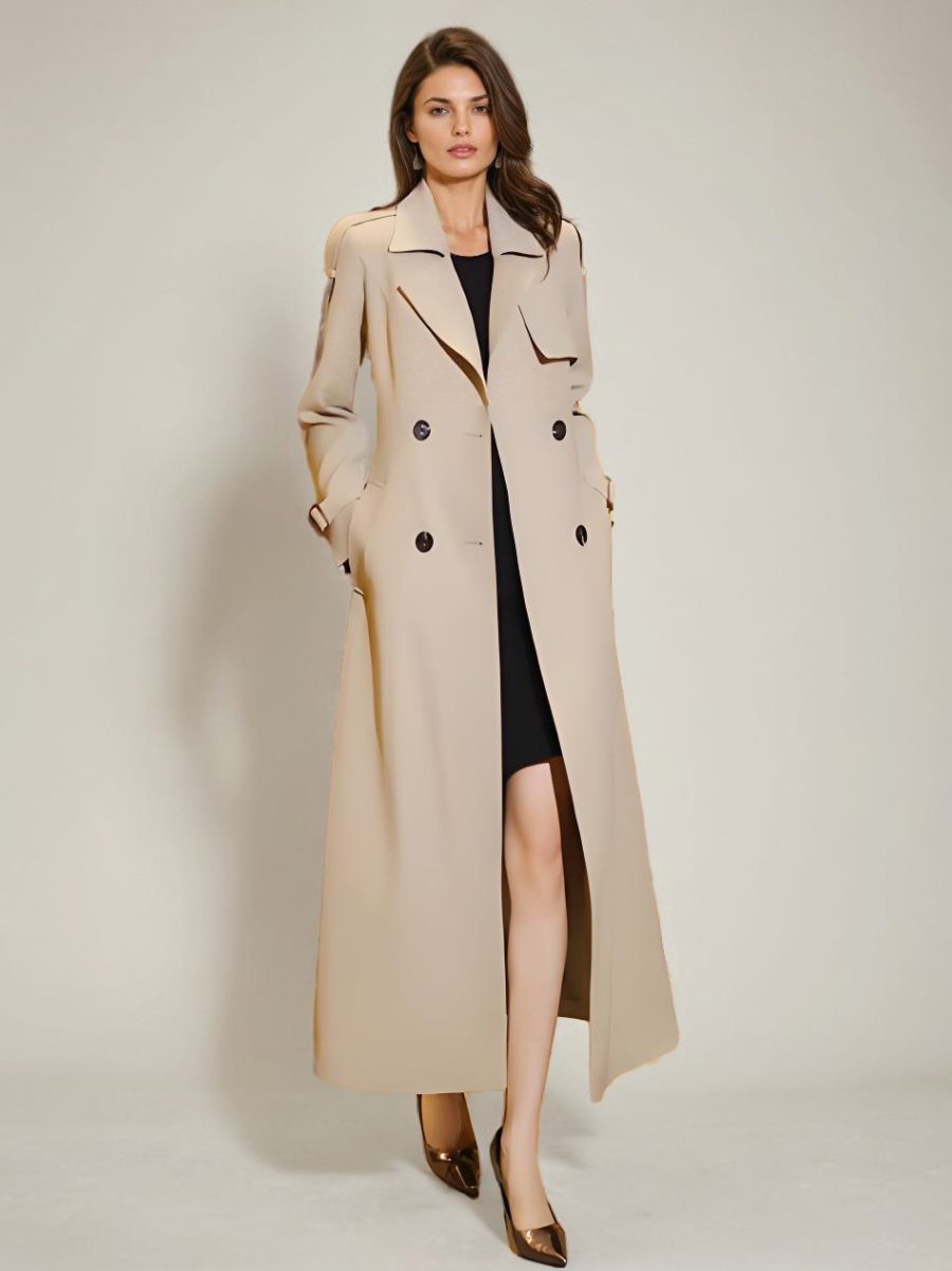 Trench Coat For Women Modern Polyester Turndown Collar Buttons Long Sleeves