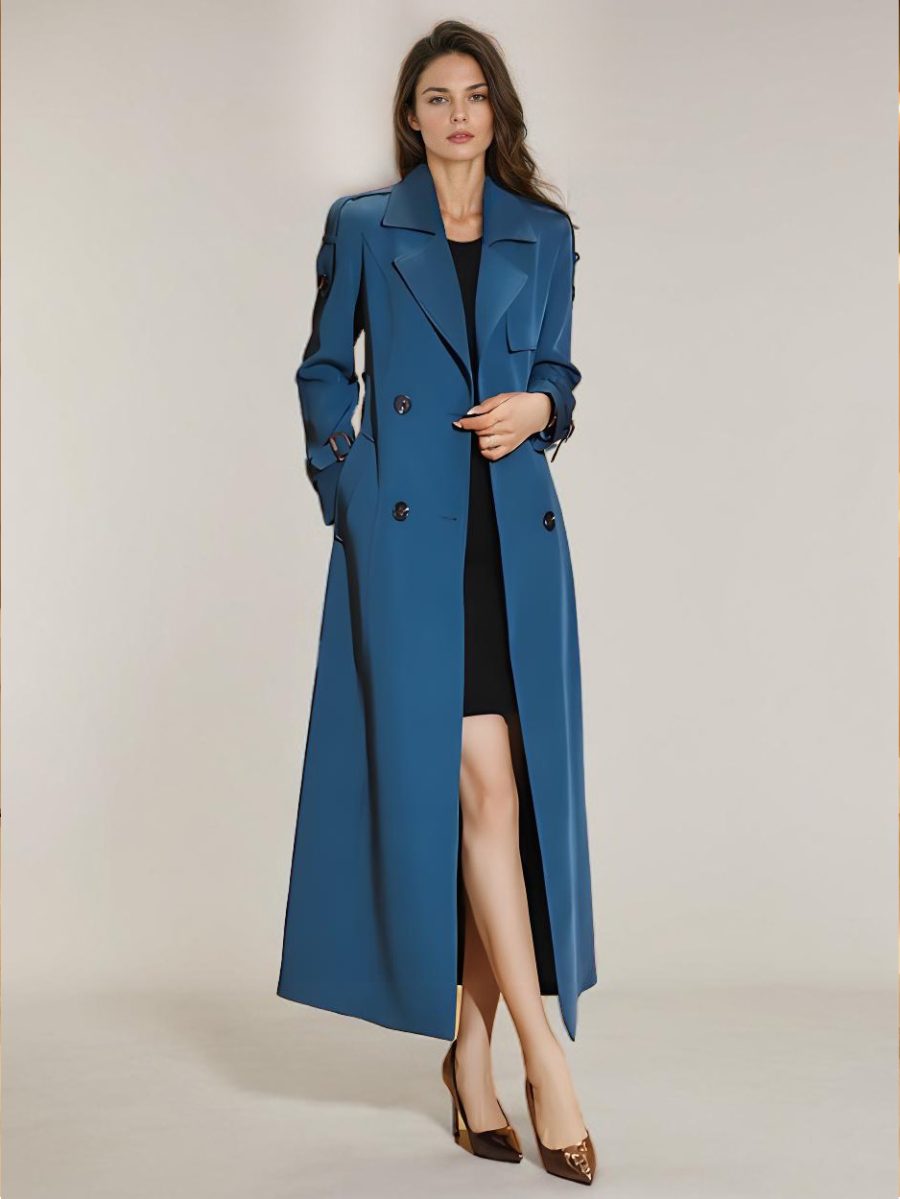 Trench Coat For Women Modern Polyester Turndown Collar Buttons Long Sleeves