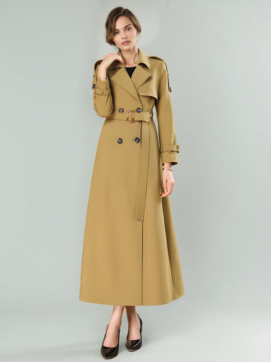 Trench Coat For Women Modern Polyester Turndown Collar Buttons Long Sleeves