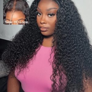 UNice 5x5 Thin HD BlendAway Lace Closure Black Glueless Jerry Curly Wig