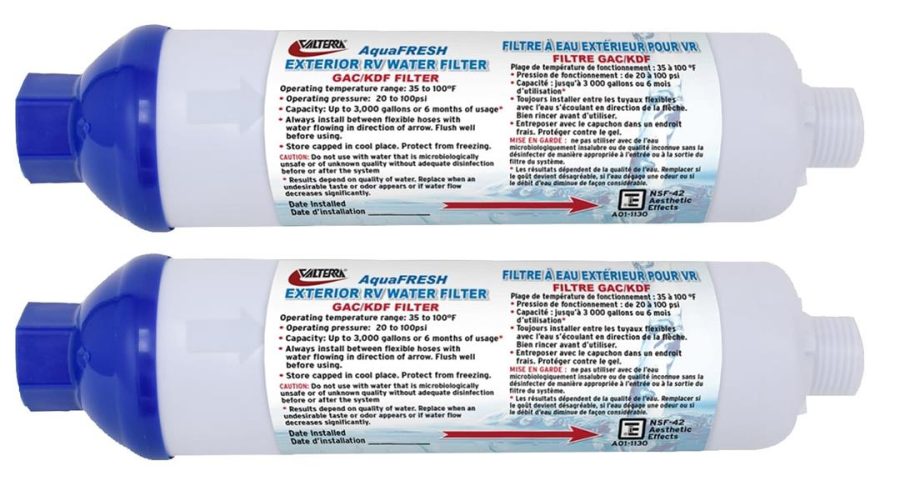 VALTERRA A011132VP A01-1132VP AquaFRESH Replacement Exterior RV Water Filter w/Hose Connections - Pack of 2