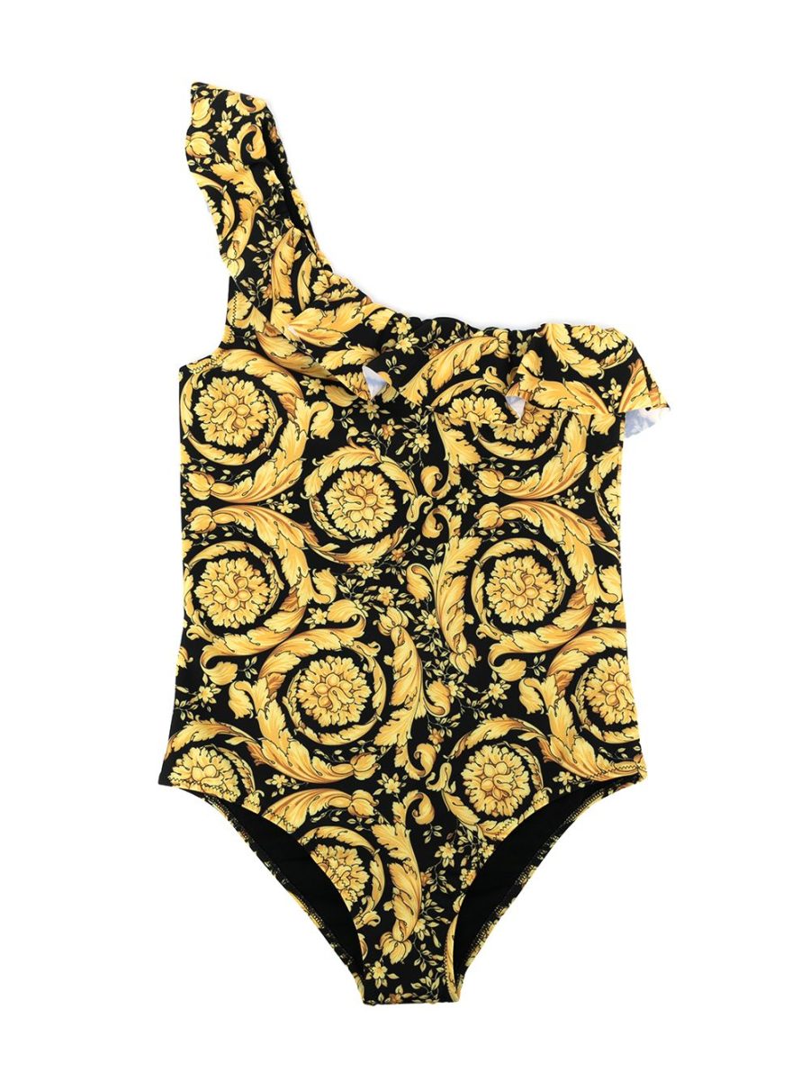 VERSACE KIDS Baroque Print Swimsuit One-Piece Black Gold