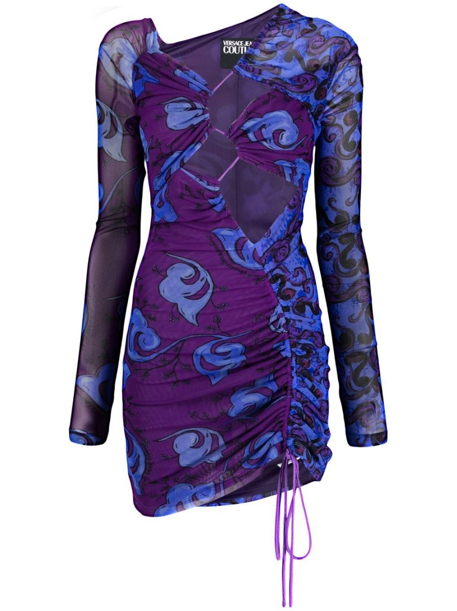 VERSACE WOMEN Couture Logo Print Dress Purple