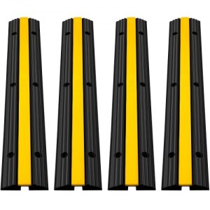 VEVOR 4 Pack of 1-Channel Rubber Cable Protector Ramps Heavy Duty 22046Lbs Load Capacity Cable Wire Cord Cover Ramp Speed Bump Driveway Hose Cable Ramp Protective Cover