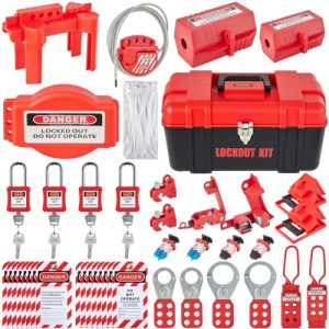 VEVOR 42 PCS Lockout Tagout Kits, Electrical Safety Loto Kit Includes Padlocks, 5 Kinds of Lockouts, Hasps, Tags & Ties, Box, Lockout Safety Tools for Electrical Risk Removal in Industrial, Machinery