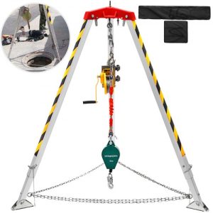 VEVOR Confined Space Tripod Kit 1200LBS Winch, Confined Space Tripod 7' Leg Bracket and 98' Cable, Confined Space Rescue Tripod 32.8' Fall Protection for Traditional Confined Spaces