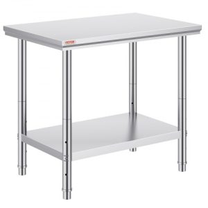 VEVOR Stainless Steel Prep Table, 35 x 24 x 31 Inch, 700 lbs Load Capacity, Heavy Duty Metal Worktable with 3 Adjustable Height Levels, Commercial Workstation for Kitchen Garage Restaurant Backyard