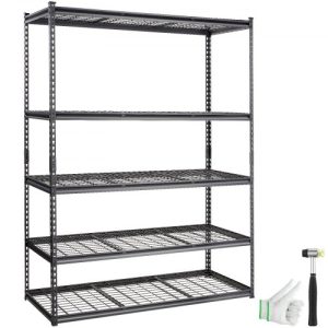 VEVOR Storage Shelving Unit, 5-Tier Adjustable, 2000 lbs Capacity, Heavy Duty Garage Shelves Metal Organizer Wire Rack, Black, 60" L x 24" W x 78" H for Kitchen Pantry Basement Bathroom Laundry Closet