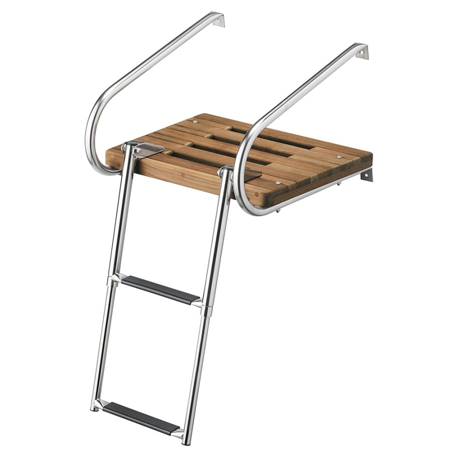 WHITECAP 68904 TEAK SWIM PLATFORM W/2-STEP TELESCOPING LADDER FORBOATS W/INBOARD/OUTBOARD MOTORS