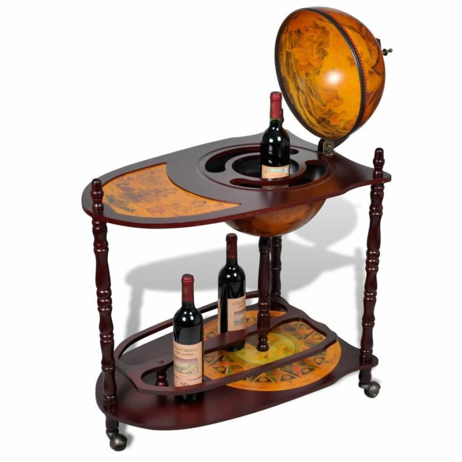 Wine Stand 39" Globe Bar Trolley Liquor Cabinet Storage Roller Cart