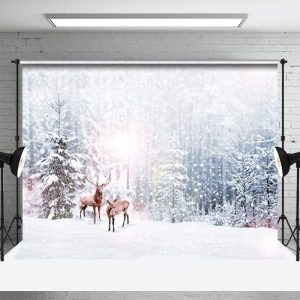 Winter Forest Snowfield Elk Photography Backdrop - Aperturee