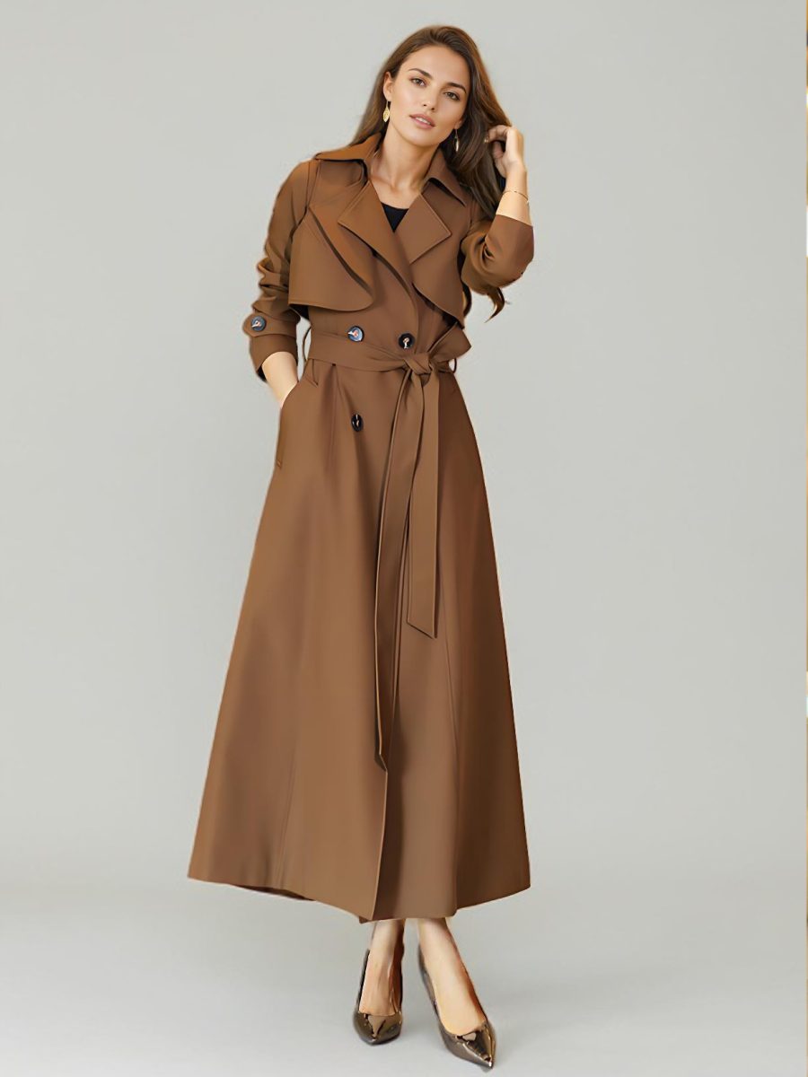 Women's Trench Coat Modern Polyester Turndown Collar Buttons Long Sleeves