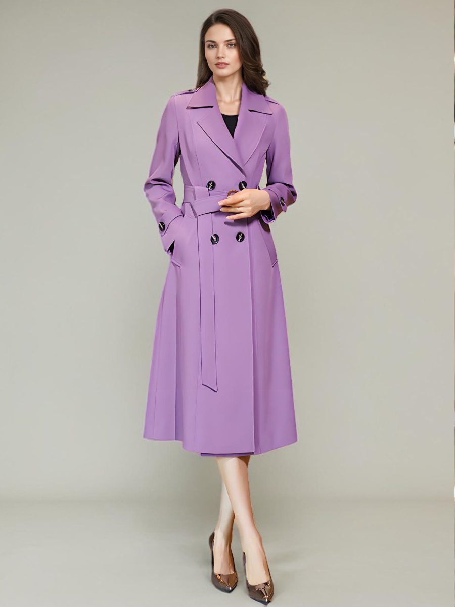 Women's Trench Coat Practical Buttons Turndown Collar Long Sleeves Polyester Lace-up