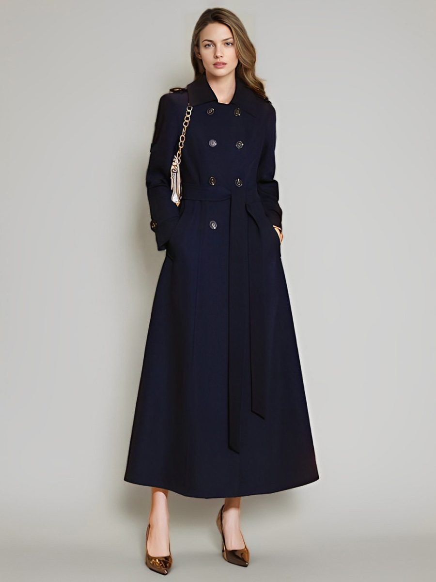 Women's Trench Coat Practical Polyester Turndown Collar Buttons Long Sleeves