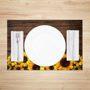 Wood Wall Sunflowers Retro Dining Set Of 4 Placemats - Aperturee