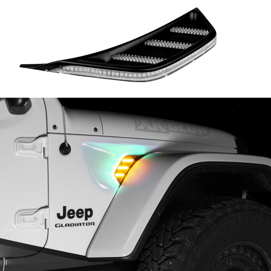 XKGLOW XK-VENT-RGB-KIT Side Marker Light - LED; Fender Vent; Clear Lens; Black Trim; LED; Amber; Set Of 2